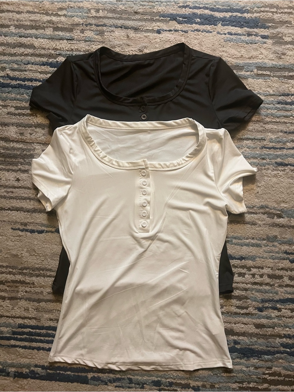 Lot of 2 - NWT Women’s Short Sleeve Scoop Neck Henley Tops - white/dark grey